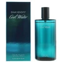 Davidoff Cool Water Christmas Edition 125ml, blue glass bottle with black cap, matching box with ocean wave design.